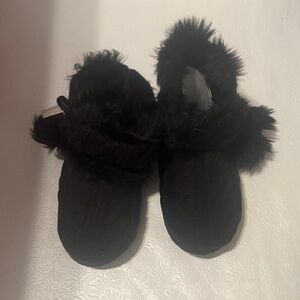 BearPaw Black Furry Kids Slippers